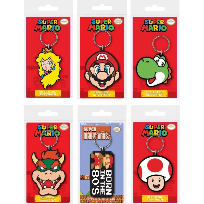 SUPER MARIO - Set de 12 Porte-clés en Caoutchou - 6 Assortiments