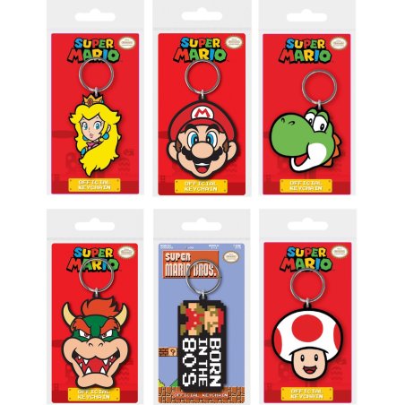 SUPER MARIO - Set de 12 Porte-clés en Caoutchou - 6 Assortiments