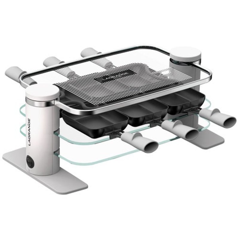 RACLETTE TRANSPARENCE 6 PERS VERRE TREMPE BLANC GRIS *