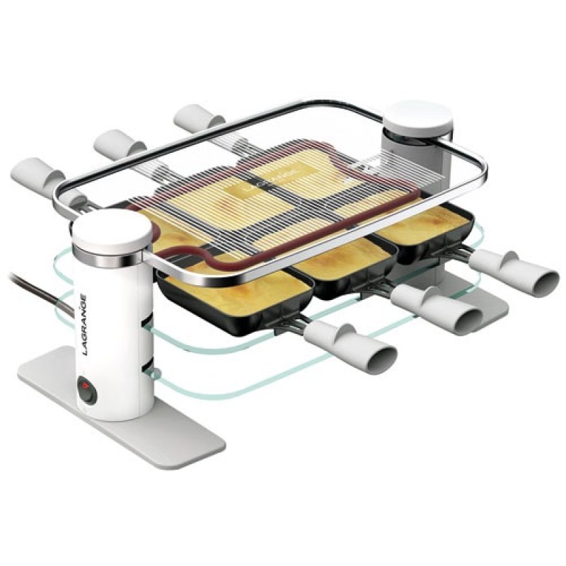 RACLETTE TRANSPARENCE 6 PERS VERRE TREMPE BLANC GRIS *