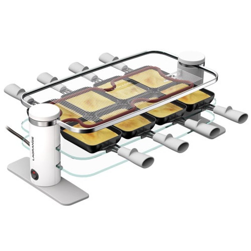 RACLETTE TRANSPARENCE 8 PERS 3 PLATEAUX VERRE TREMPE BLANC GRIS *