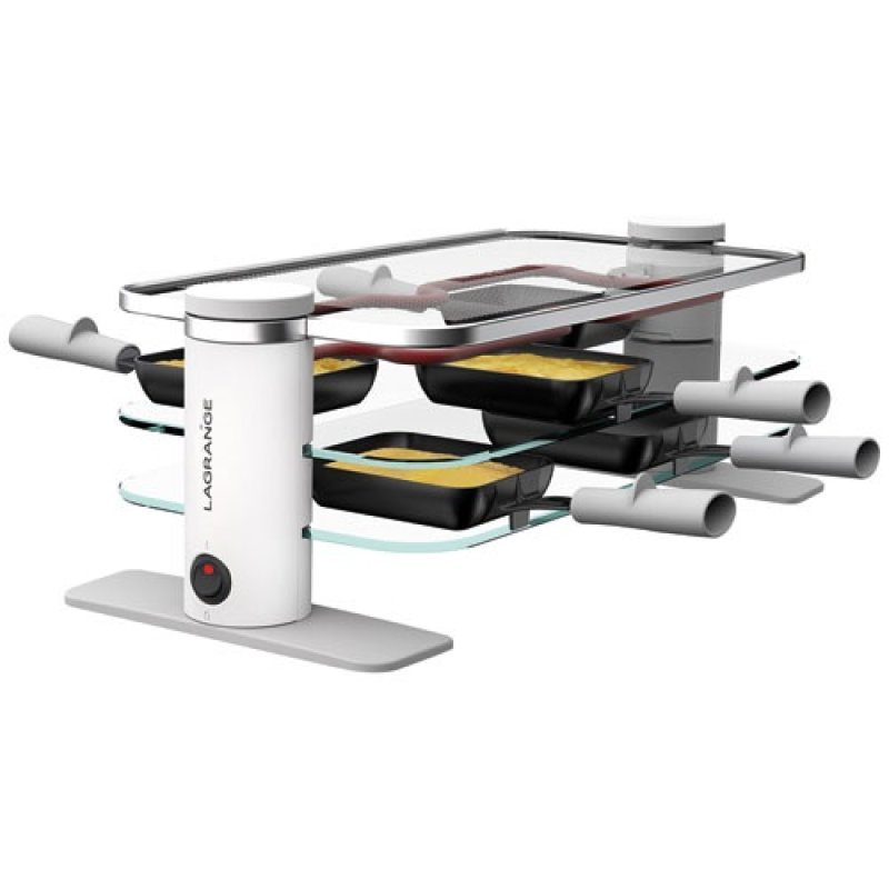 RACLETTE TRANSPARENCE 8 PERS 3 PLATEAUX VERRE TREMPE BLANC GRIS *