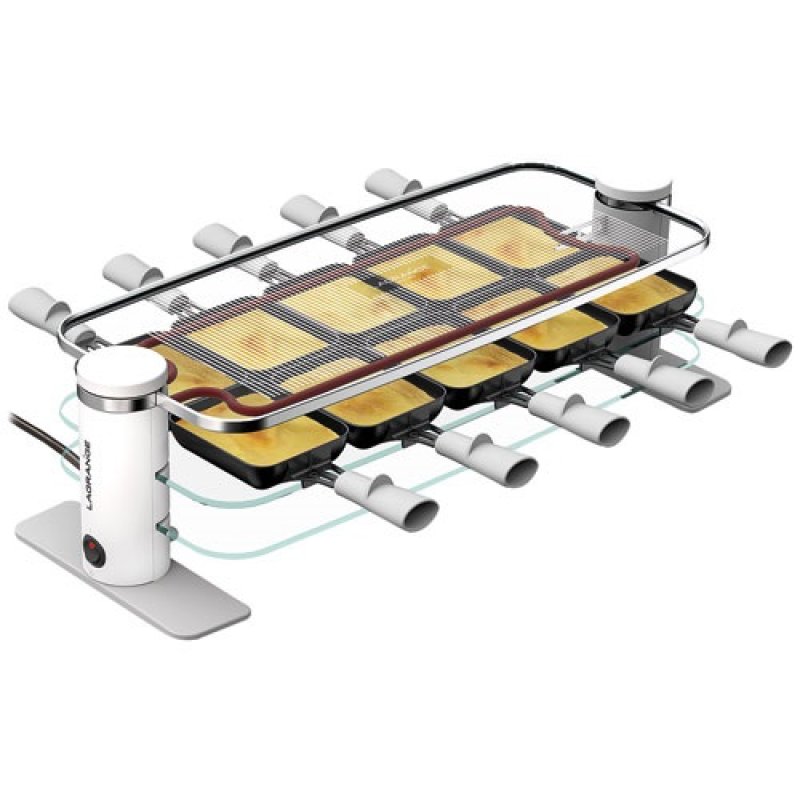 RACLETTE TRANSPARENCE 8 PERS 3 PLATEAUX VERRE TREMPE BLANC GRIS *