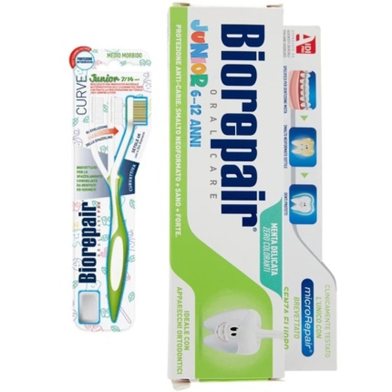 Biorepair Oral Care Junior Set Toothbrush and Toothpaste 2.53fl.oz 75ml - Medium Soft Curve Random Color