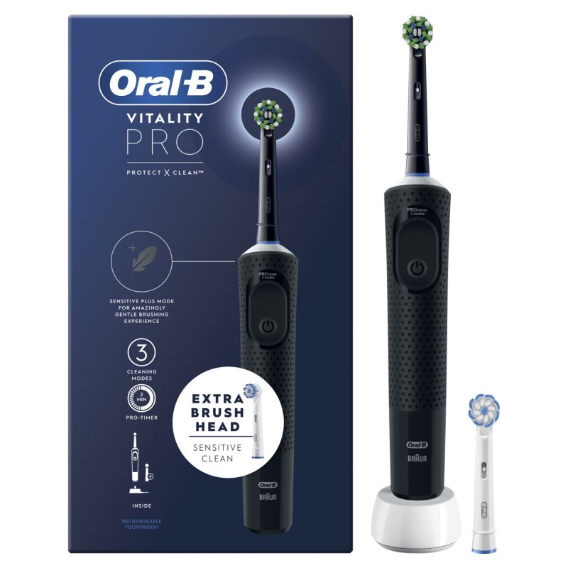 Oral-B Vitality Pro Electric Toothbrush with 2 Brush Heads and 3 Modes - Black