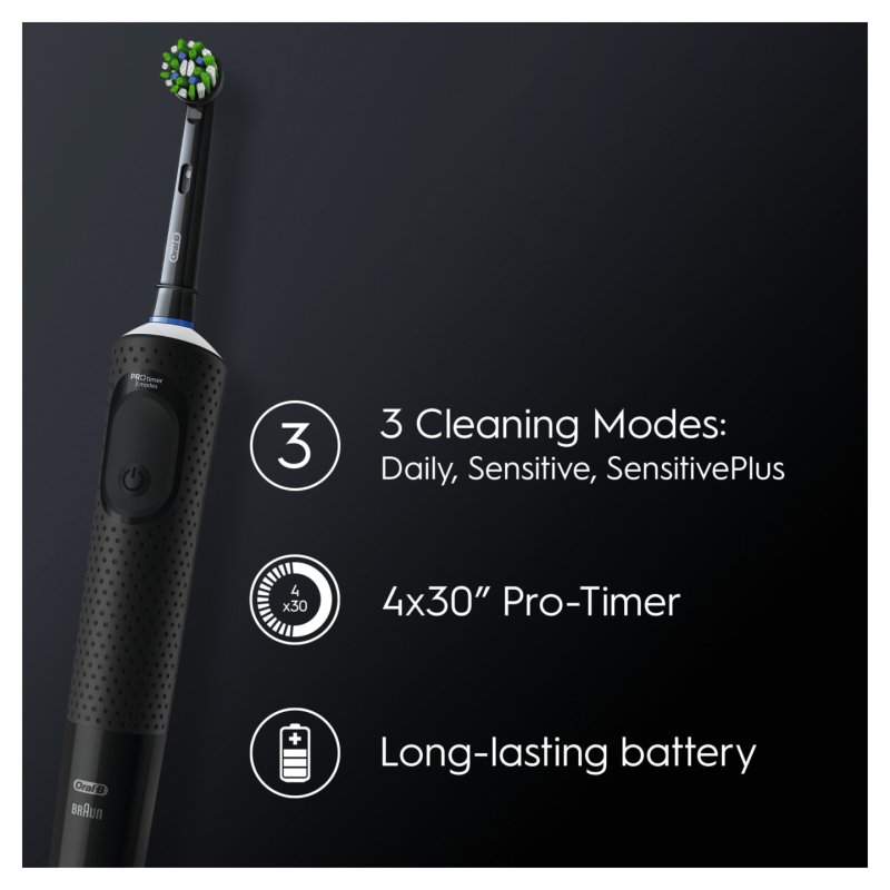 Oral-B Vitality Pro Electric Toothbrush with 2 Brush Heads and 3 Modes - Black