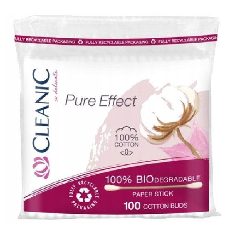 Cleanic Pure Effect Bio Cotton Swabs - 100 Pieces
