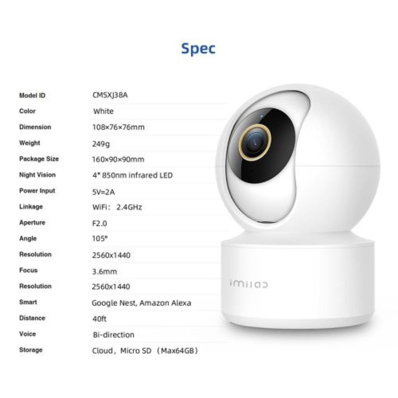 Xiaomi IMILAB C21 Home Security Camera 360 2.5K White EU CMSXJ38A