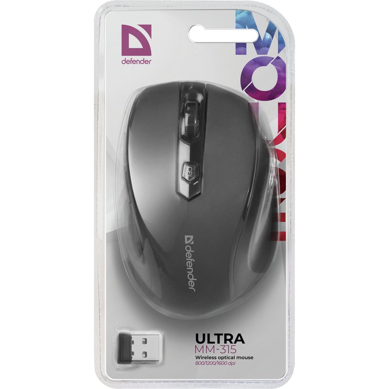 MOUSE DEFENDER ULTRA MM-315 RF BLACK OPTICAL 1600DPI 6P