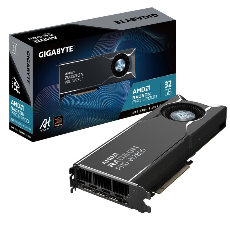 GIGABYTE Radeon PRO W7800 AI TOP 32G Graphics Card - 32GB GDDR6, 256bit, PCI-E 4.0, 3 x DisplayPort 2.1, W7800 AI TOP