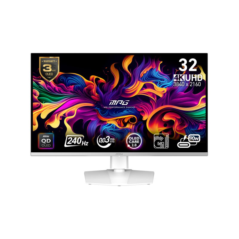 MSI MPG 321URXW QD-OLED computer monitor 80 cm (31.5") 3840 x 2160 pixels 4K Ultra HD White