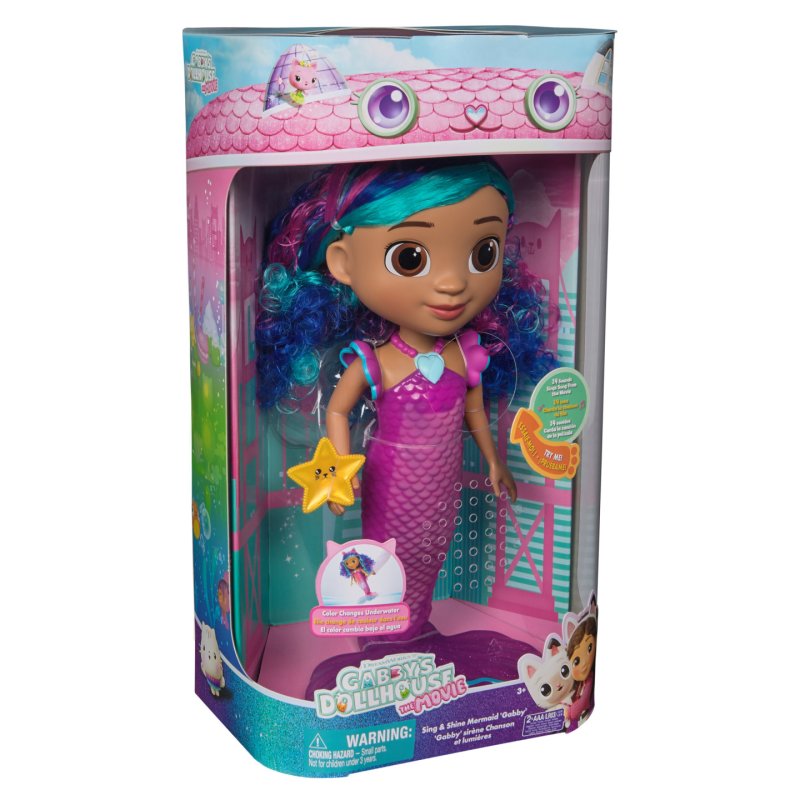 Gabby's Dollhouse: The Movie, Sing & Shine Mermaid Gabby, Waterproof Mermaid Doll with Lights & Sounds, Kids Toys for
