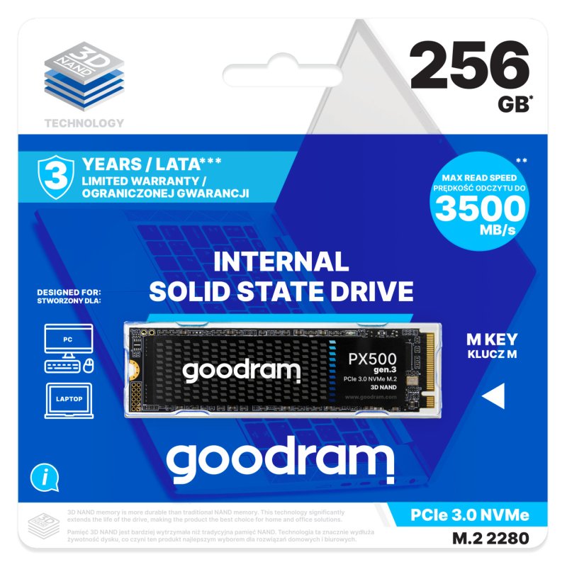 Goodram PX500 GEN.3 SSDPR-PX500-256-80-G3 disque SSD 256 Go M.2 PCI Express 3.0 NVMe 3D NAND