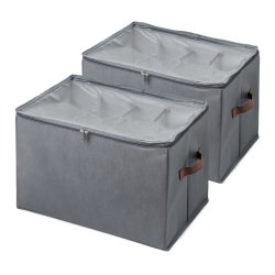Scandinavian Collection - Shoe Storage Box – Set of 2 - Dark grey with brown handles - 43 × 32 × 30 cm