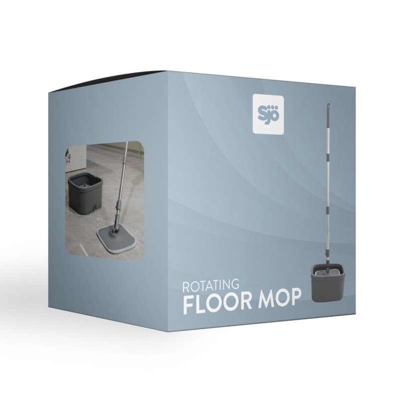 Sjö & Hav - Rotating Floor Mop - Telescopic Length: 110–130 cm, Bucket Dimensions: 29 × 29 × 17 cm
