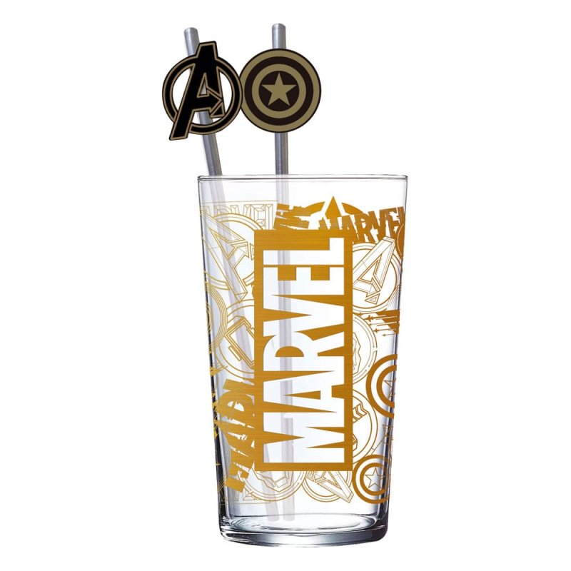 Marvel verre tumbler avec pailles métal Logo & Avengers 485 ml