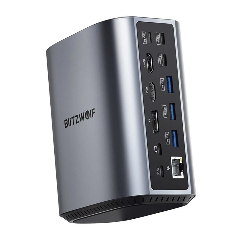 Blitzwolf BW-TH15 17in1 Docking Station 2xHD DP 4xC 3xUSB 3.0 USB 3.1 C 3.2 C PD RJ45 micro SD SD 3.5mm Audio