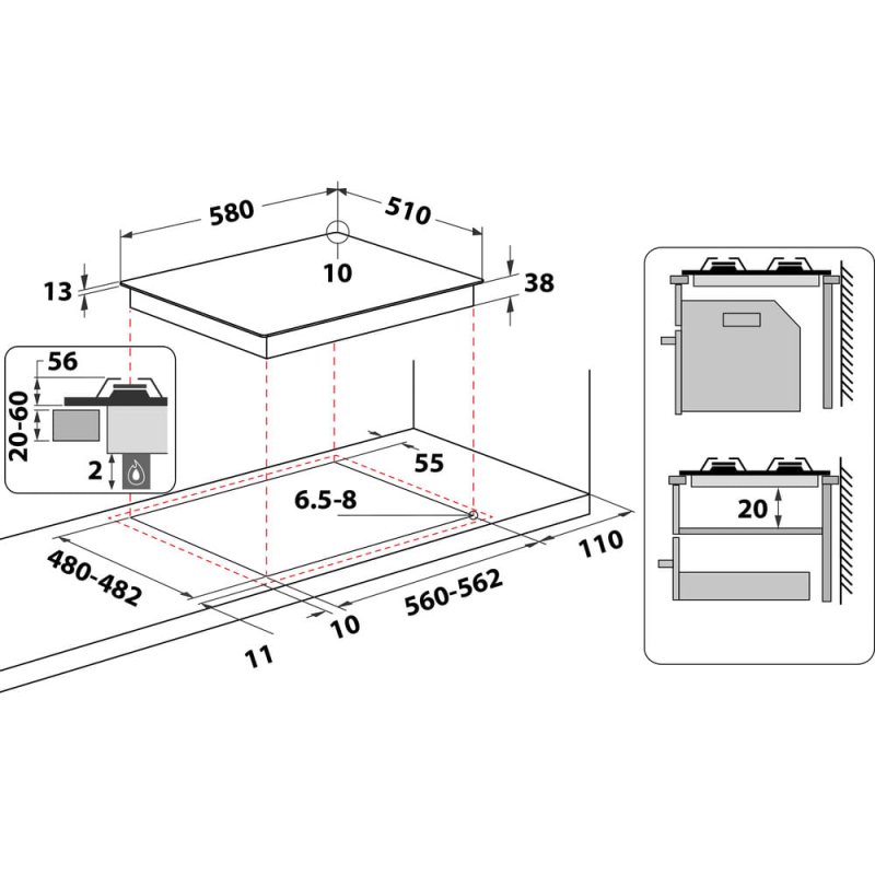 Whirlpool TGML 660 NB Built-in 58 cm Gas 4 zone(s)