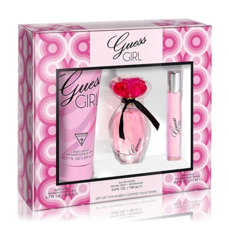 GUESS Girl Eau de Toilette Perfume Spray 3.4 Fl. Oz., Travel Spray 0.5 Fl. Oz., & Body Lotion 6.7 Fl. Oz.