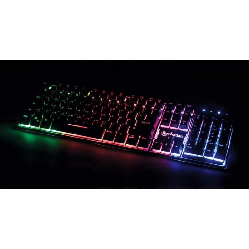 Manhattan Gaming USB Keyboard, Metal Base Edition, 12 Function Keys, Rainbow-LED Backlighting, 19 Anti-Ghost Key Caps,