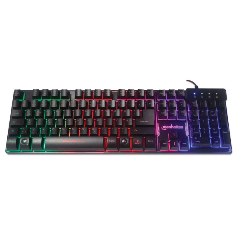 Manhattan Gaming USB Keyboard, Metal Base Edition, 12 Function Keys, Rainbow-LED Backlighting, 19 Anti-Ghost Key Caps,