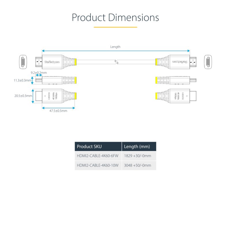 StarTech.com 10ft (3m) Premium Certified High Speed HDMI Cable, 4K 60Hz/1440p 144Hz, HDR10/HDCP 2.2/ARC, 18Gbps, UHD