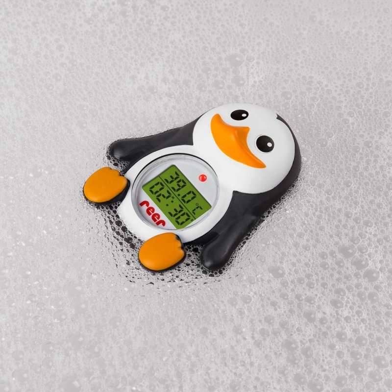 Reer - Bath Thermometer Pingu - Black, White, and Orange - 17 x 4.6 x 9.7 cm