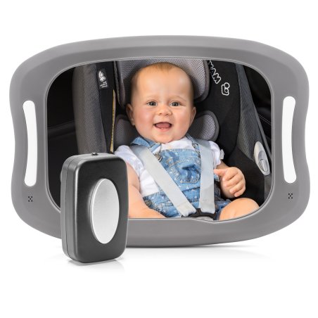 Reer - BabyView Car Mirror with Light - Grey - 29 x 8 x 24 cm