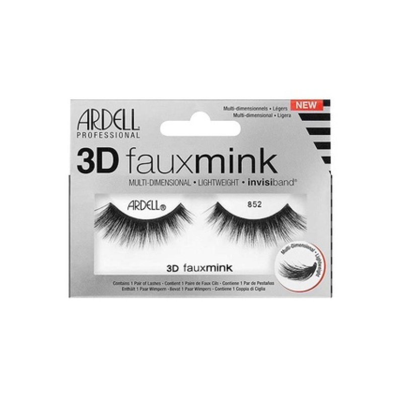 ARDELL Professional 3D Faux Mink 852 Synthetic Vegan Black Eyelashes - Style 852, Ultra-Lightweight, Flexible and