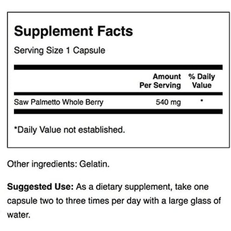 Swanson Saw Palmetto 100 Capsules 540mg High Strength Serenoa Repens Berry