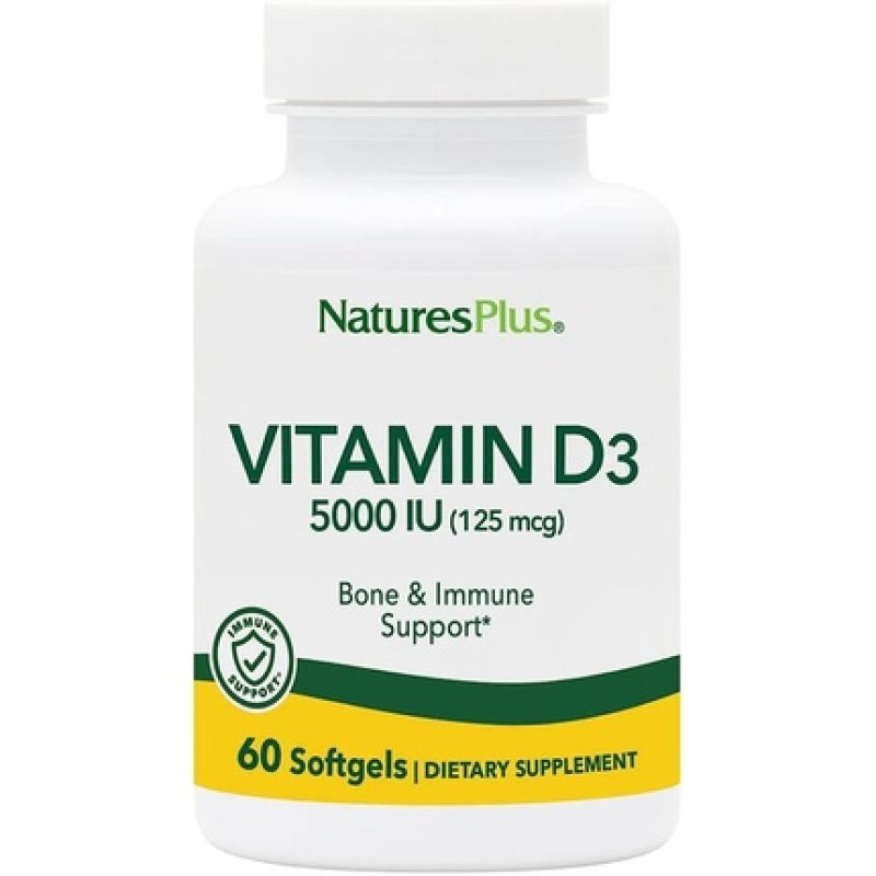 NaturesPlus Vitamin D3 5000 IU Bone Health Heart Health & Immune System Support Supplement 60 Softgels