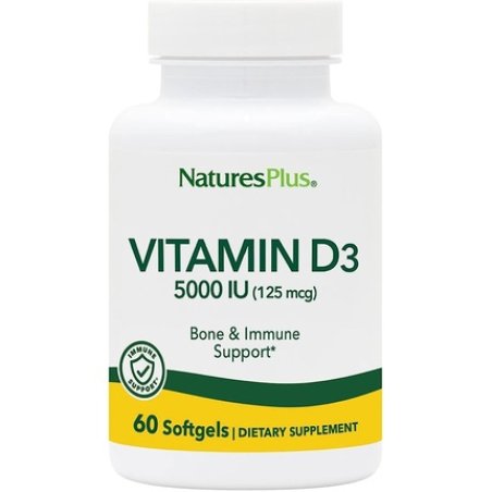 NaturesPlus Vitamin D3 5000 IU Bone Health Heart Health & Immune System Support Supplement 60 Softgels