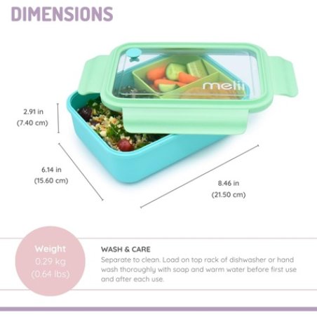 Melii Bento Box with Removable Divider Pink Purple Gray 1.2L