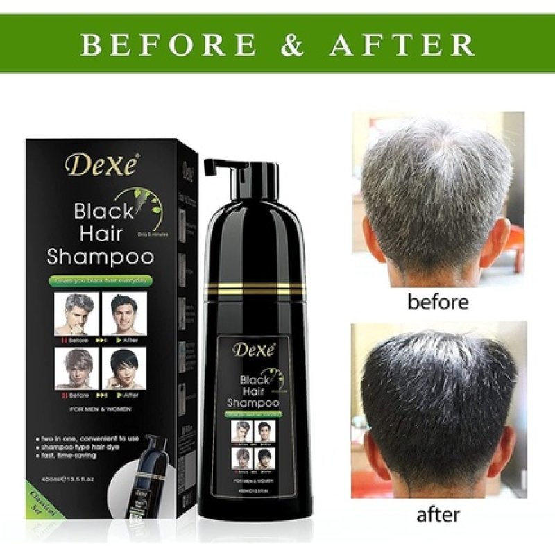 Dexe Black Hair Shampoo 400ml Instant Hair Darkening Dye for Men and Women