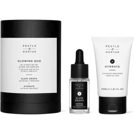 Pestle & Mortar Glowing Duo Self Tanner Travel Kit - Customizable Sunless Self Tan Drops with Hydrating Anti-Aging Face