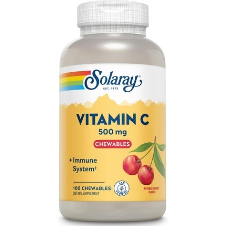 Solaray Chewable Vitamin C 500mg Natural Cherry Flavor Antioxidant and Immune Support Supplement 100 Chewables
