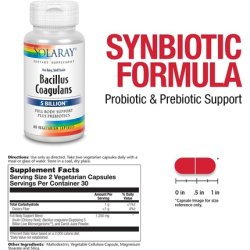 SOLARAY Bacillus Coagulans Probiotic Shelf Stable Full Body Support 60 VegCaps