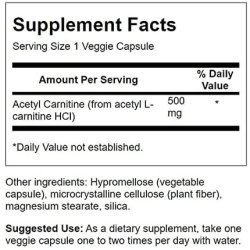 Swanson Acetyl-L-Carnitine Cognitive Health and Workout Enhancer 500mg 100 Capsules - Pack of 2