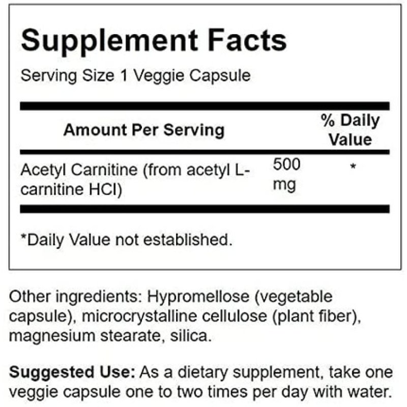 Swanson Acetyl-L-Carnitine Cognitive Health and Workout Enhancer 500mg 100 Capsules - Pack of 2