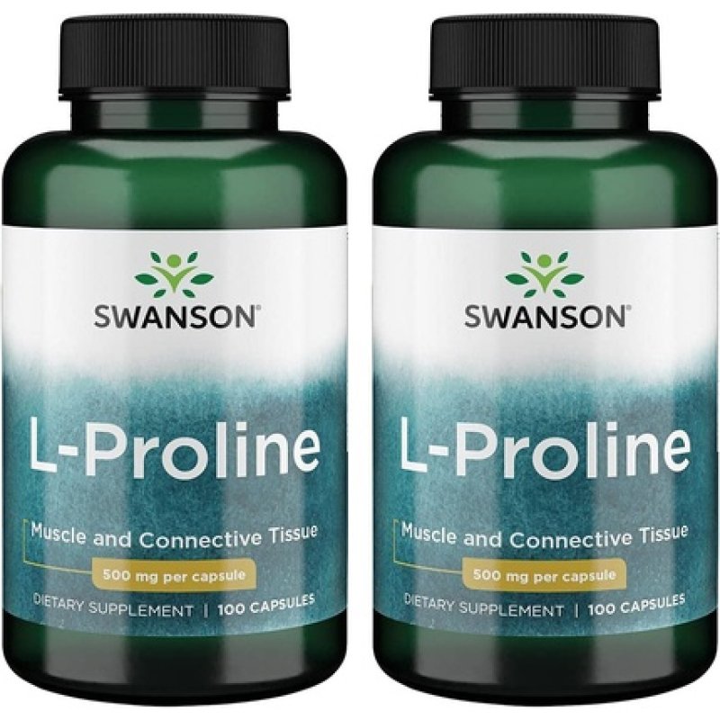 Swanson Amino Acid L-Proline Dietary Supplement Collagen Connective Tissue Support 500mg 100 Capsules