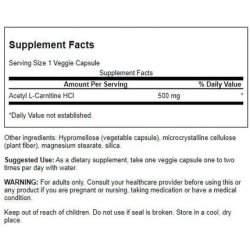 Swanson Acetyl-L-Carnitine Amino Acid Supplement Promoting Cognitive Health & Muscle Support 100 Veggie Capsules