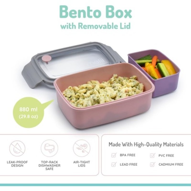Melii Bento Box with Removable Divider Pink Purple Gray 850ml