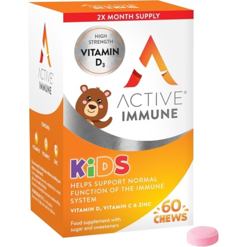 Active Immune for Kids Vitamin D C Zinc Vitamins for Kids Immune System Immune Boost 60 Orange Flavoured Chews
