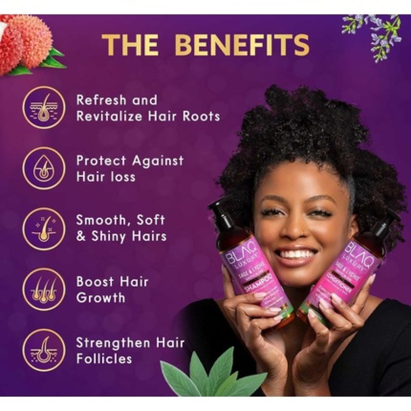 Blaq Luxury Sage & Lychee Repair and Strengthen Shampoo with Biotin and Nettle - Sulfate-Free Formula for All Hair Types