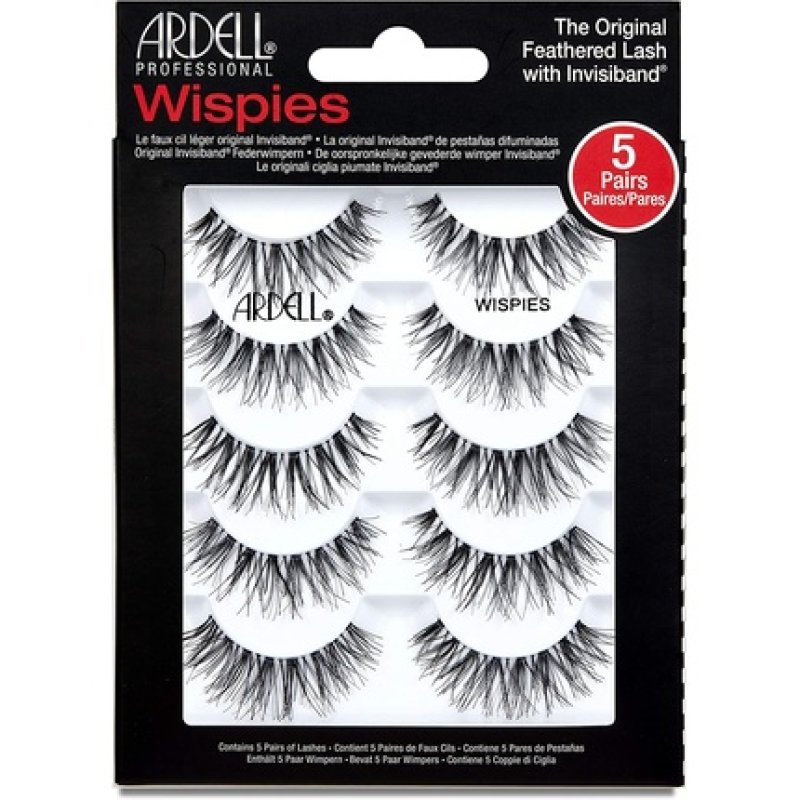 Ardell False Eyelashes Wispies Black Medium Volume Long Length Rounded Lash Style Crisscross Feathering Curl Invisiband