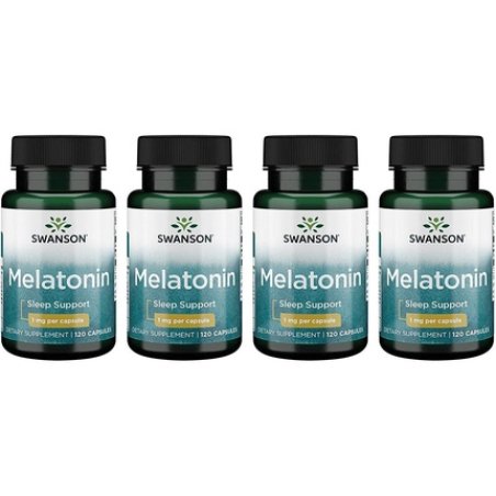 Swanson Melatonin Herbal Supplement Promoting Relaxation and Sleep Support 120 Capsules 1mg - Pack of 4