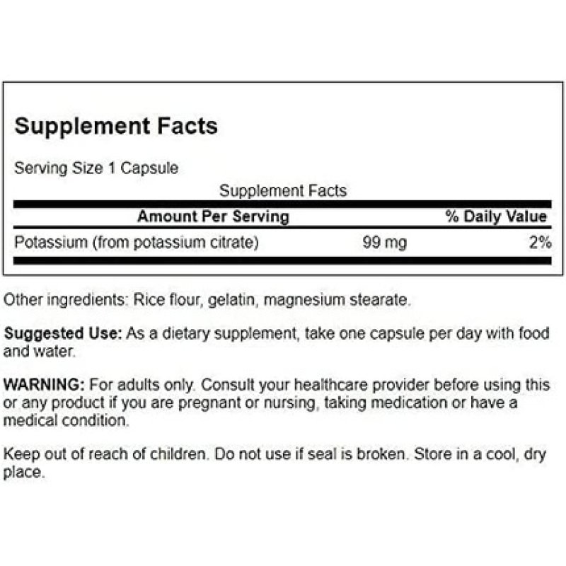 Swanson Potassium Citrate Mineral Supplement Promoting Heart Health & Energy Support 120 Capsules 99mg