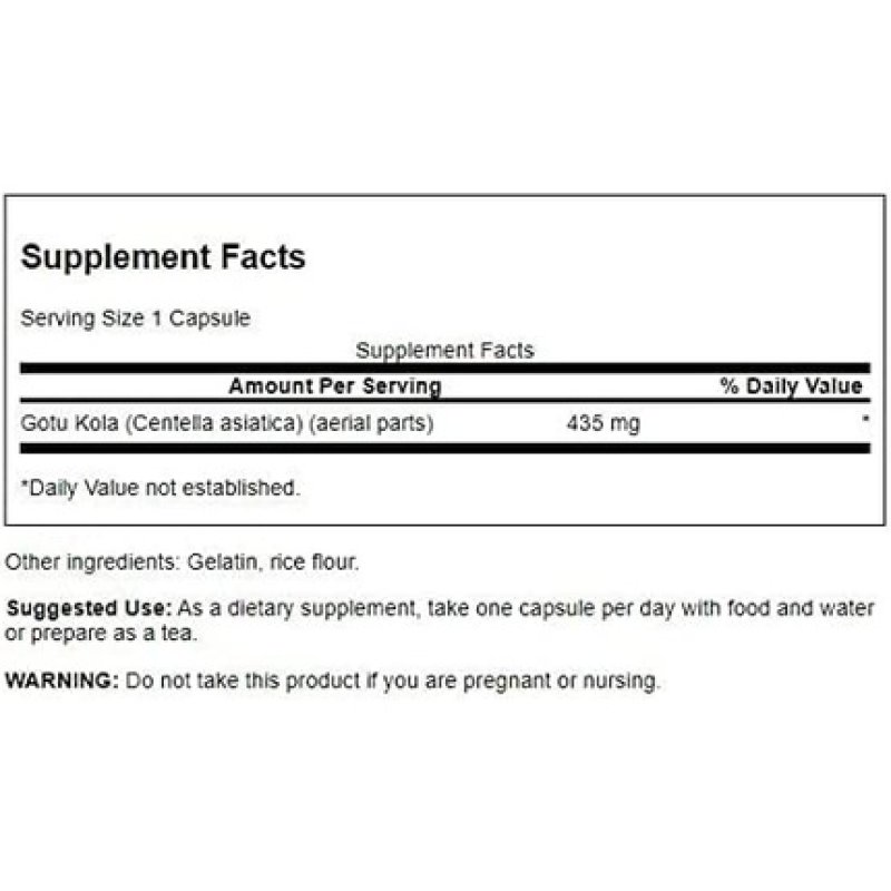 Swanson Gotu Kola 435mg Herbal Supplement 60 Capsules