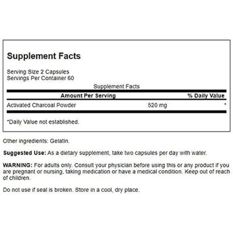 Swanson Activated Charcoal Natural Supplement Supporting Healthy Absorption 120 Capsules 520mg per Serving