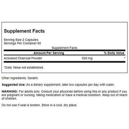 Swanson Activated Charcoal Natural Supplement Supporting Healthy Absorption 120 Capsules 520mg per Serving